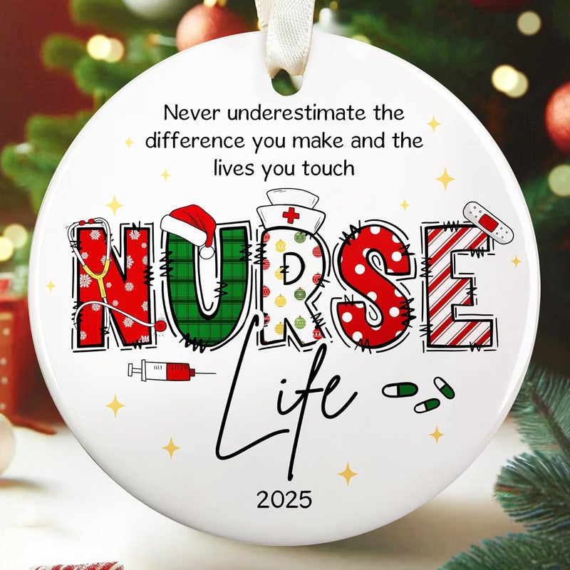 SUCHAGIFT Nurse Ornament - Nurse Ornaments for Christmas Tree - Gifts for Nurses Female - Nurses Preceptor Practitioner Nicu RN Gifts for Women - Nursing Ornaments for Tree - Ceramic Ornament 2025 - Image 1